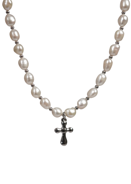 Parsifal Cross Pendant Baroque Pearl Necklace