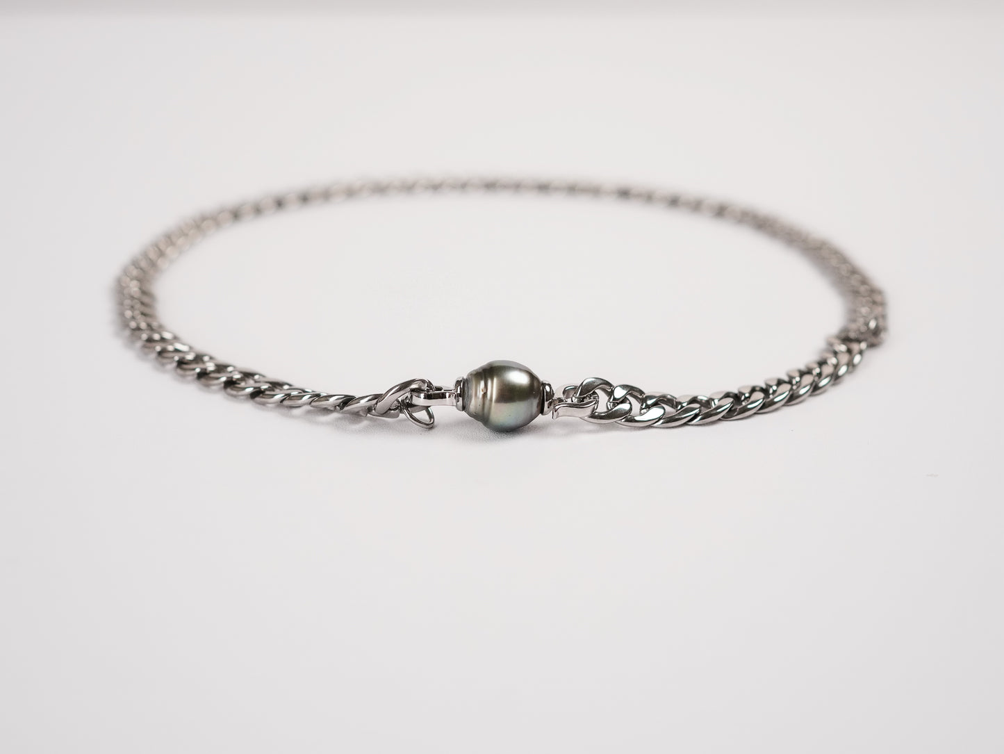 Mercury Tahitian Baroque Pearl & Cuban Link Chain Necklace