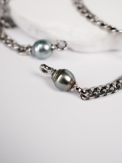 Mercury Tahitian Baroque Pearl & Cuban Link Chain Bracelet