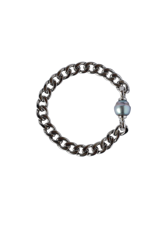 Mercury Tahitian Baroque Pearl & Cuban Link Chain Bracelet