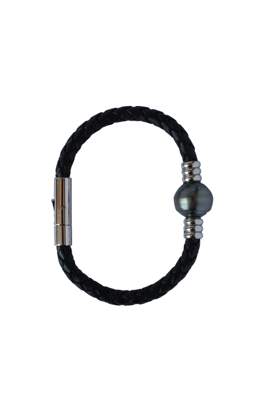 Berghain Italian Leather Stripe Tahitian/Edison Pearl Bracelet