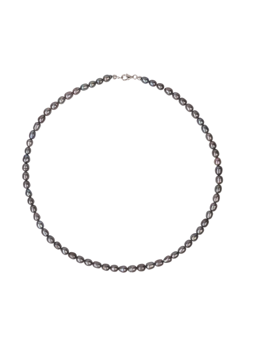 Martello Dark Silver Rice Pearl Necklace