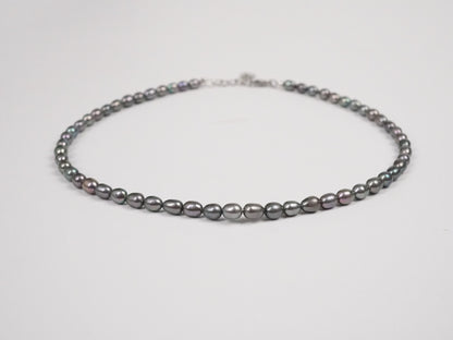 Martello Dark Silver Rice Pearl Necklace