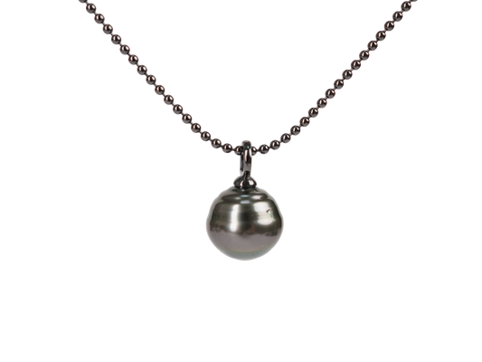 Atsumori Baroque Tahitian Black Pearl Pendant with Black Rhodium Chain